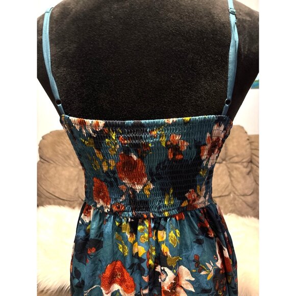 Floral Maxi Sundress LG Adjustable Spaghetti Straps Smocked Back Boho Hippie - Picture 5 of 11
